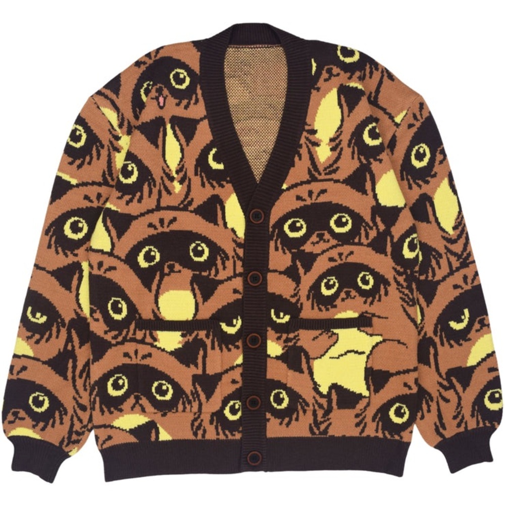 Steady Hands Tanuki Cardigan NEW Sweater Brown Tan Animal *read description*